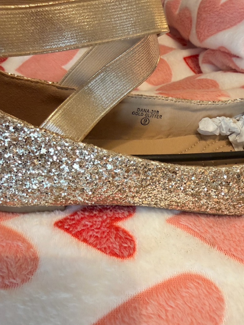 Bella Marie Gold Glitter Ballet Flats with Ankle Strap - Picture 4 of 5